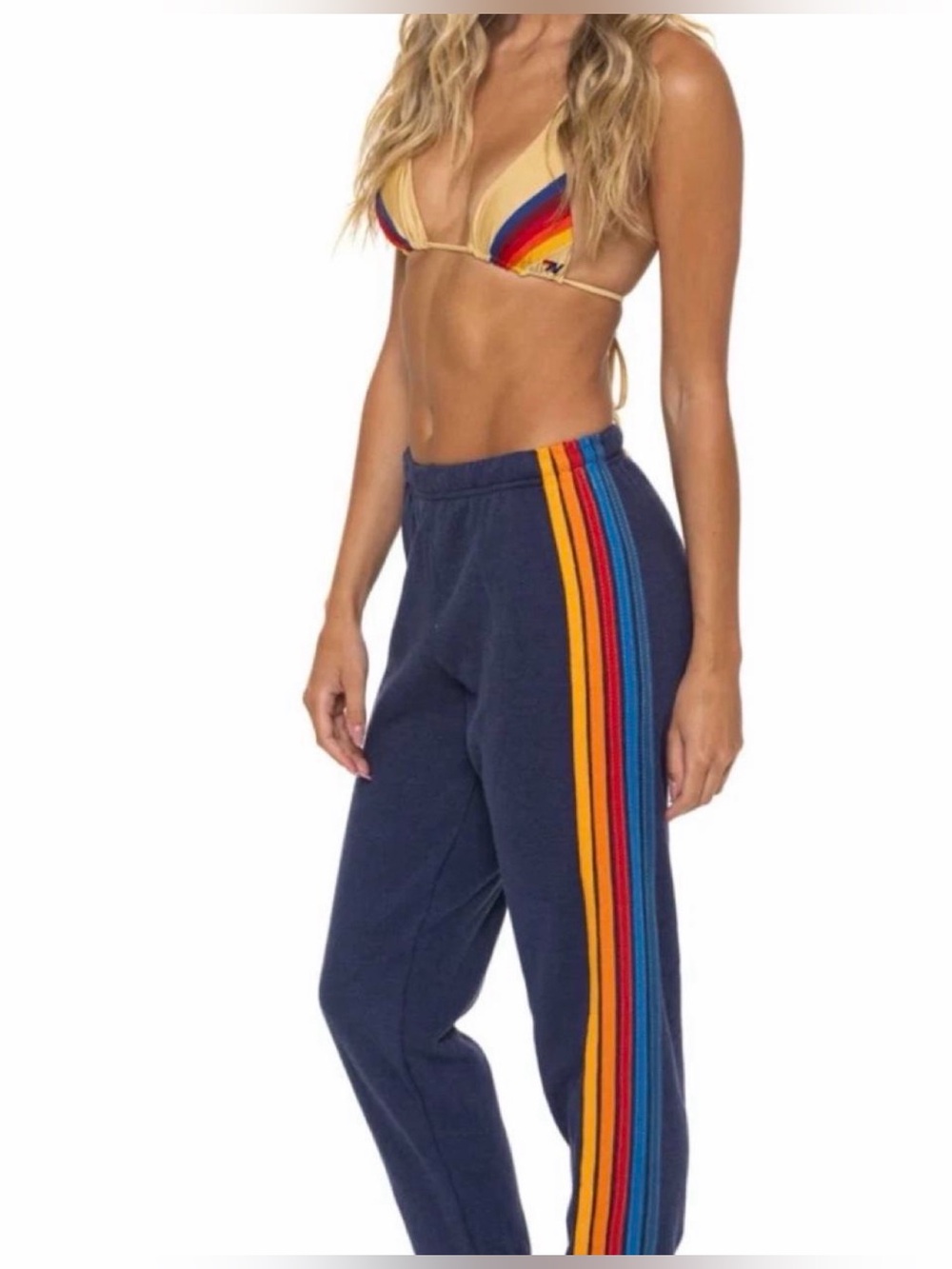 Aviator Nation Navy Joggers with Rainbow Side Stripes
